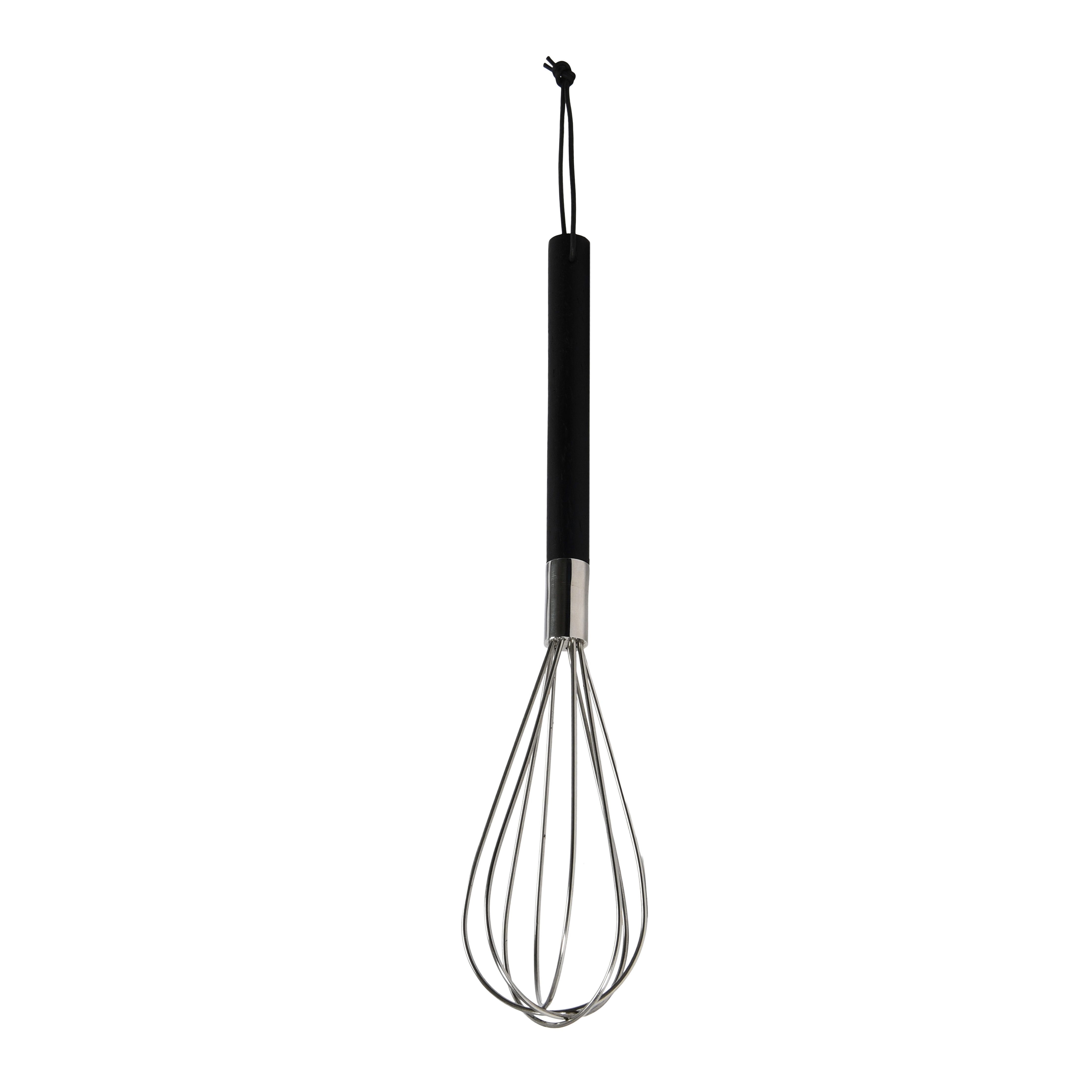 Stainless Steel Whisk with Mango Wood Handle and Leather Tie, Black - Image 0