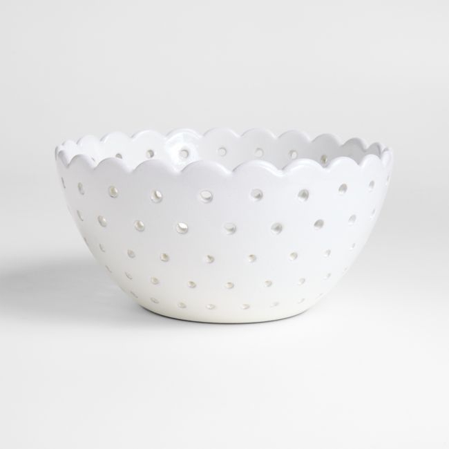 Large White Scallop Eyelet Stoneware Colander by Laura Kim - Image 0