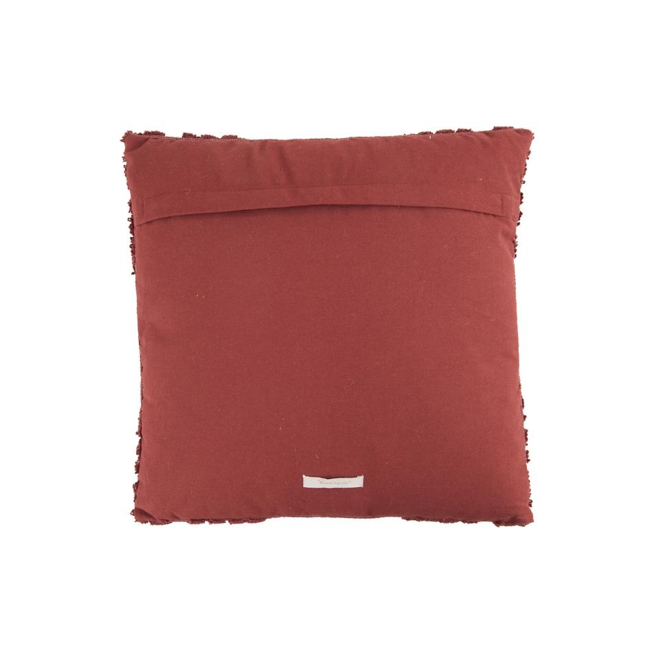 Square Woven Looped Pillow, Burgundy Cotton, 18" x 18" - Image 1