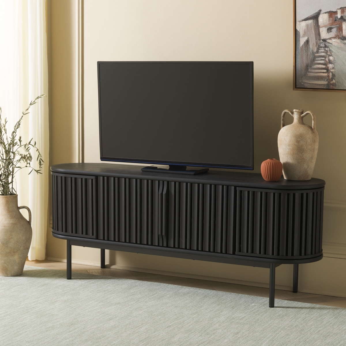 Enid 4 Door Media Stand - Black - Safavieh - Image 1