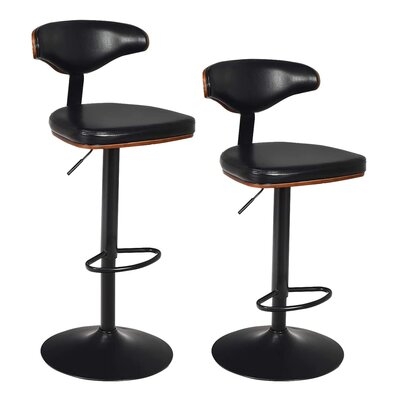 Bentwood Faux Leather Upholstered Swivel Adjustable Height Bar Stool Set Of 2 With Backrest And Footrest For Kitchen,  Bistro And Pub - Image 0