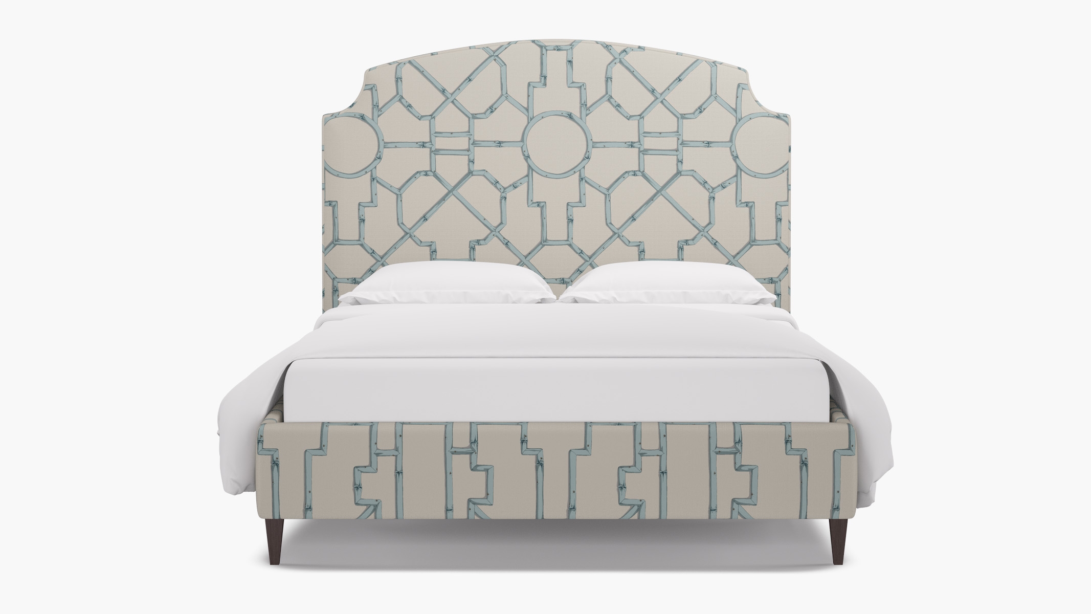 Cove Bed, Blue Baldwin Bamboo, Espresso Square Tapered Leg, Queen - Image 0