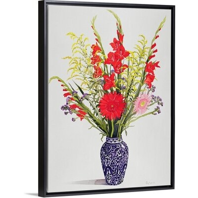 Tiger Lilies, Gladioli, And Scabious In A Blue Moroccan Vase Canvas Wall Art - Image 0