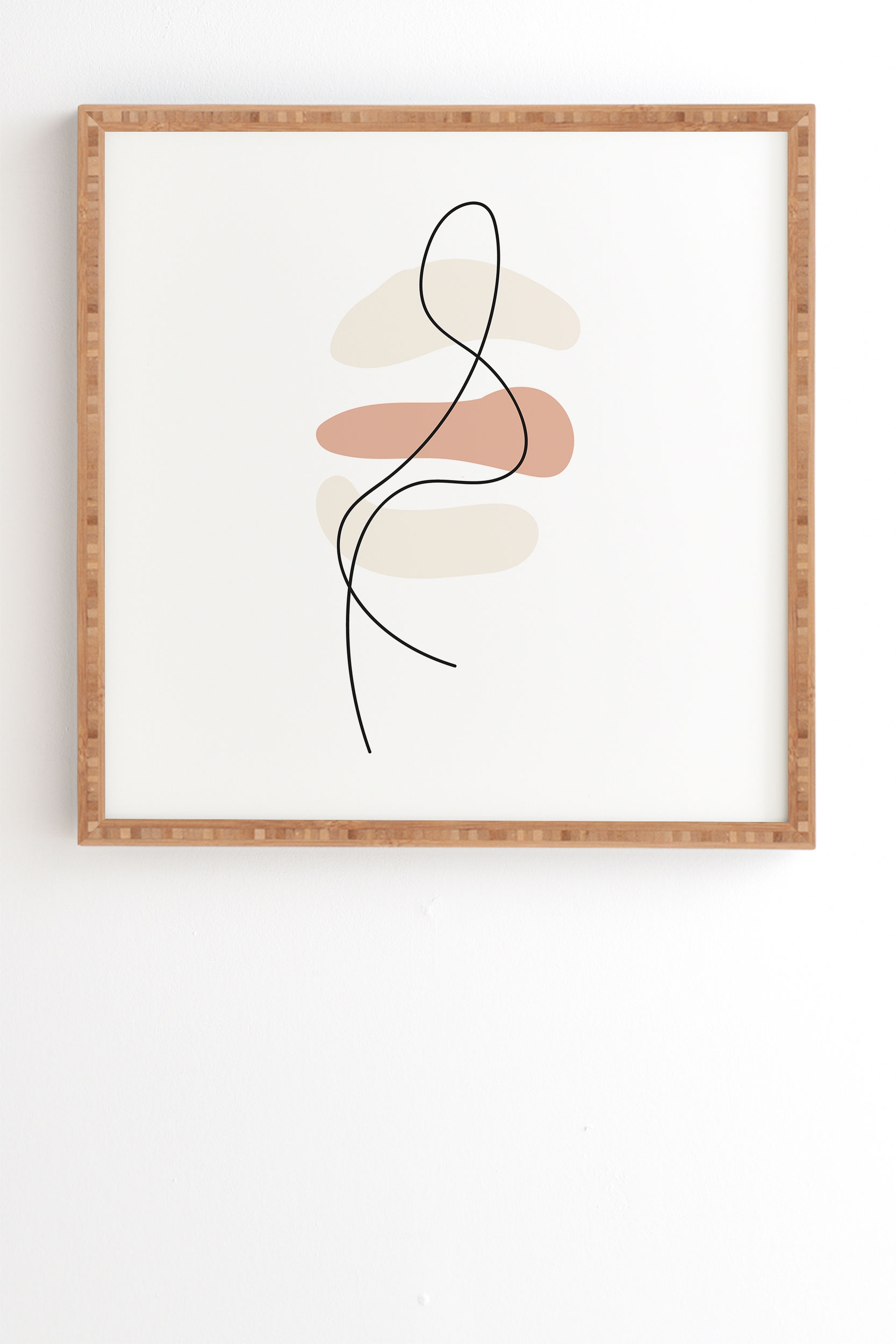 Abstract Minimal Line Beige by Mambo Art Studio - Framed Wall Art Bamboo 20" x 20" - Image 1