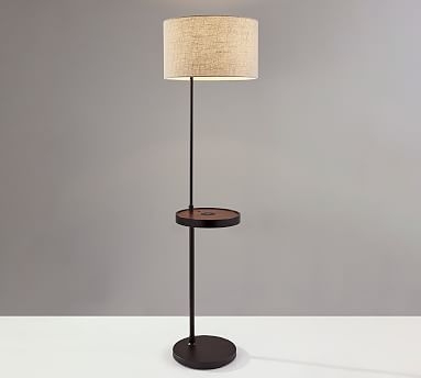 Greylock Wooden Shelf USB Floor Lamp, Matte Black - Image 0