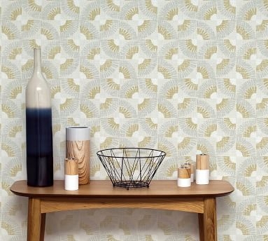Grasscloth Canary Gold Fans Peel & Stick Removable Wallpaper, 27"W x 324"L - Image 1