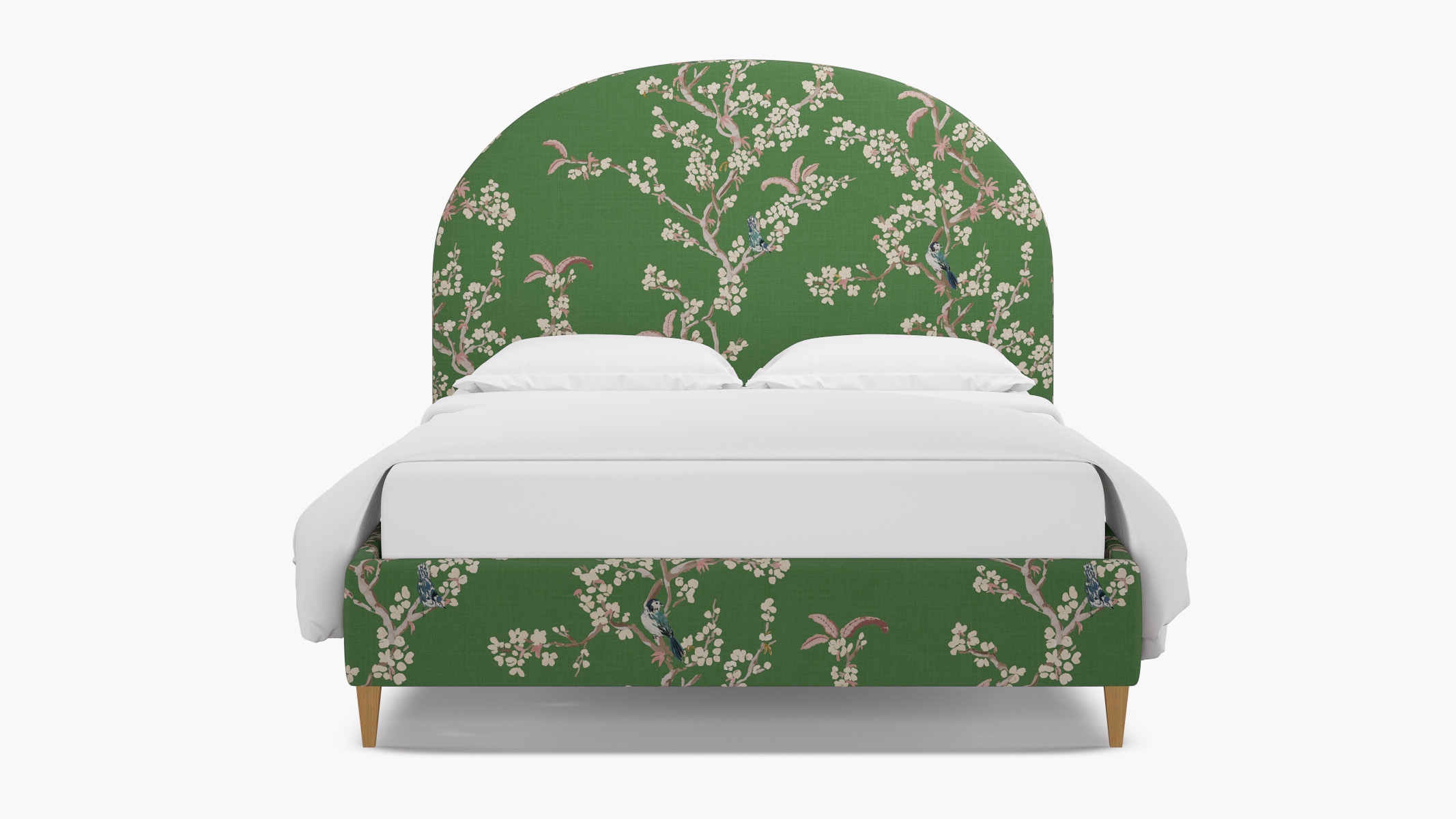 Demilune Bed, Jade Cherry Blossom, Natural Square Tapered Leg, Twin - Image 0