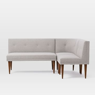 Mid Century Banquette Pack 2: 1 Bench + 1 Single + Round Corner,Deco Weave,Pearl Gray,Pecan - Image 2