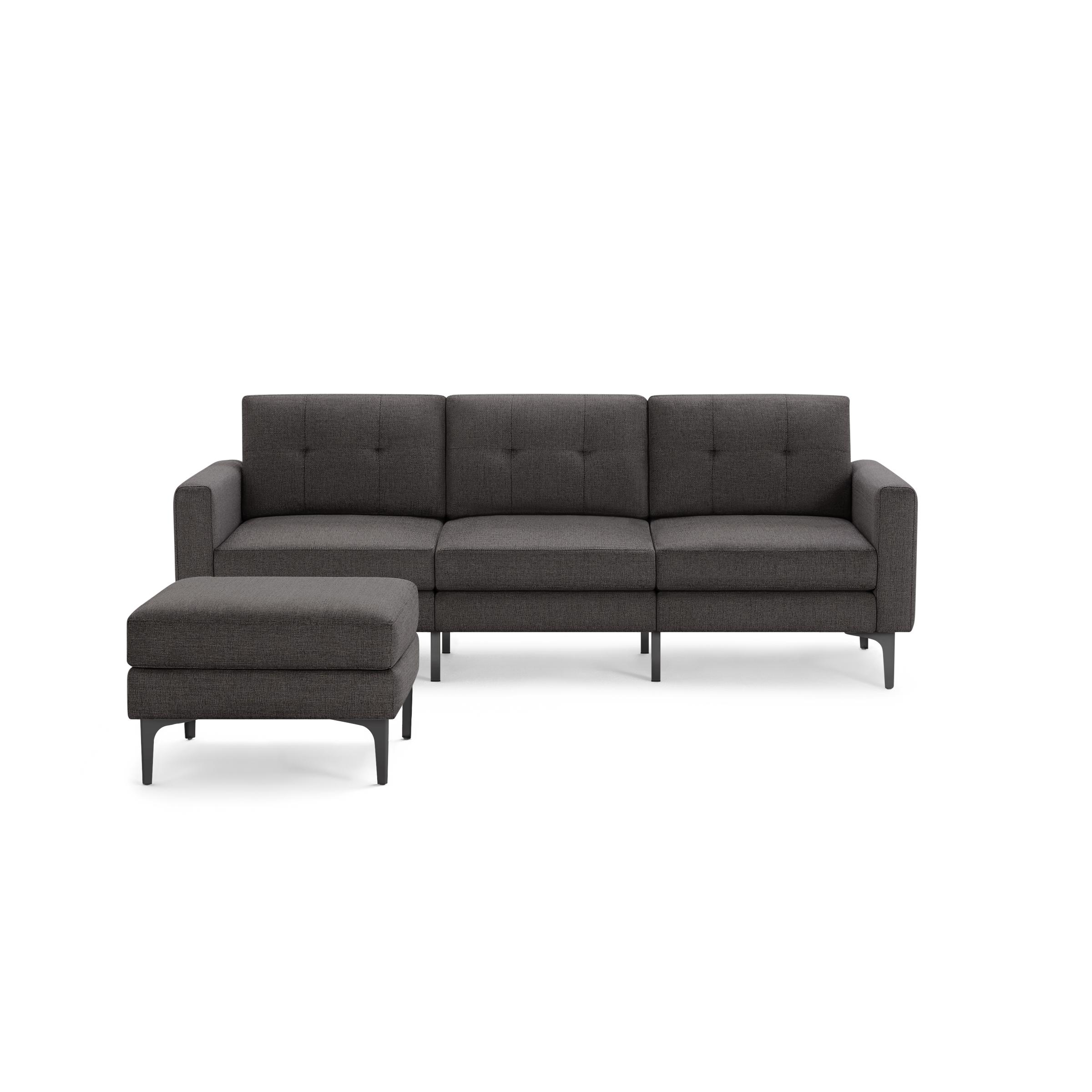 Nomad Sofa with Ottoman - Heather Charcoal - Performance Chenille / Black - Metal / Block - Image 0