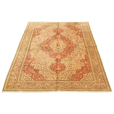 One-of-a-Kind Gunes Hand-Knotted 1990s 6'6" x 10'2" Wool Area Rug in Orange/Cream - Image 0