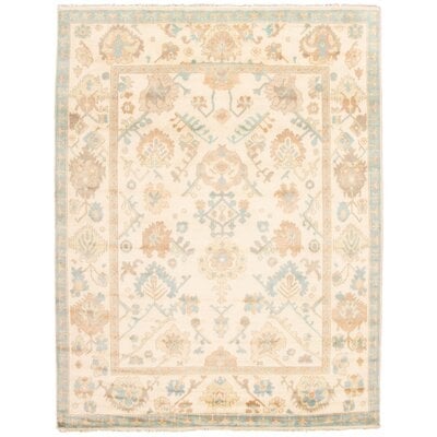 One-of-a-Kind Aundria Hand-Knotted New Age Ushak Ivory 9'1" x 11'10" Wool Area Rug - Image 0
