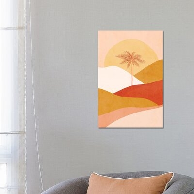 Midmod Tropical Palm Sunset 1 Peach by Dominique Vari - Wrapped Canvas Graphic Art Print - Image 0