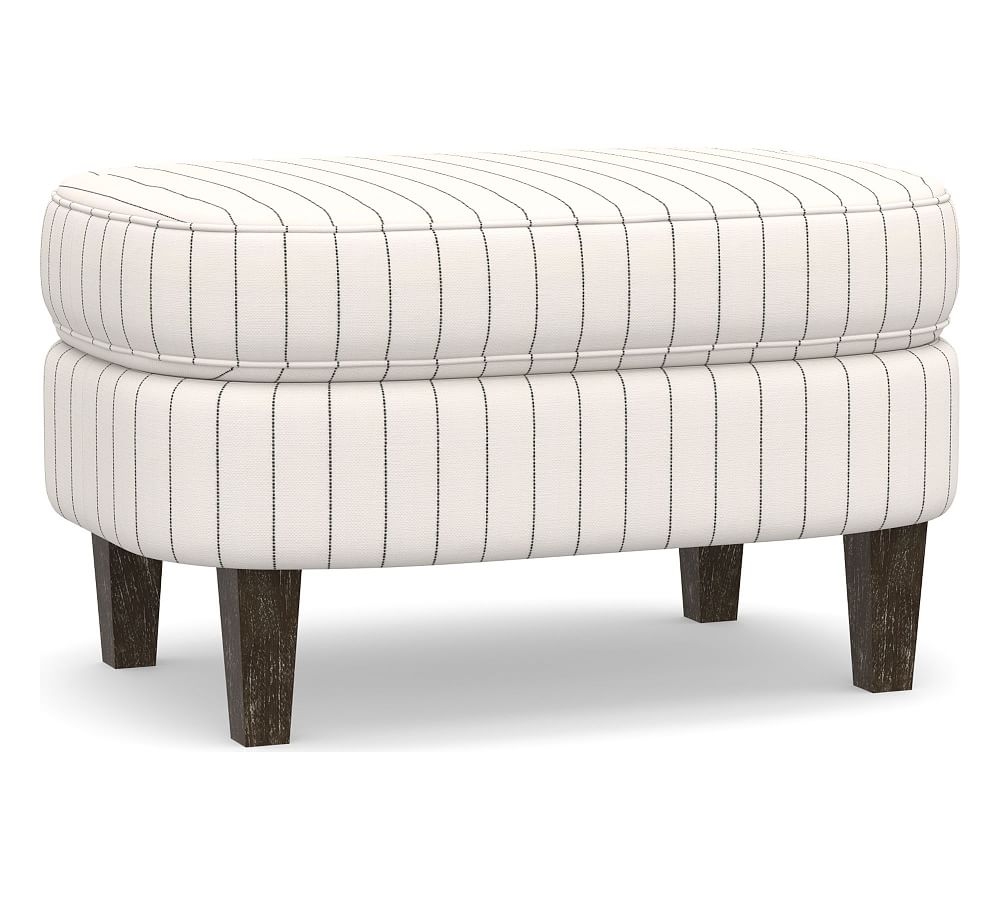Cardiff Upholstered Ottoman, Polyester Wrapped Cushions, Sunbrella(R) Performance Harbor Stripe Classic - Image 0
