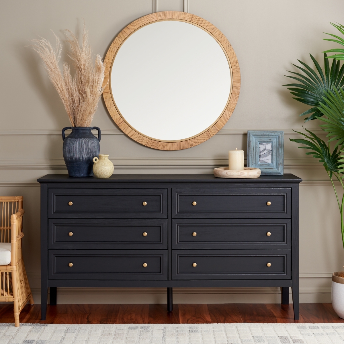 Sondra 6 Drawer Dresser - Black/Gold - Image 1