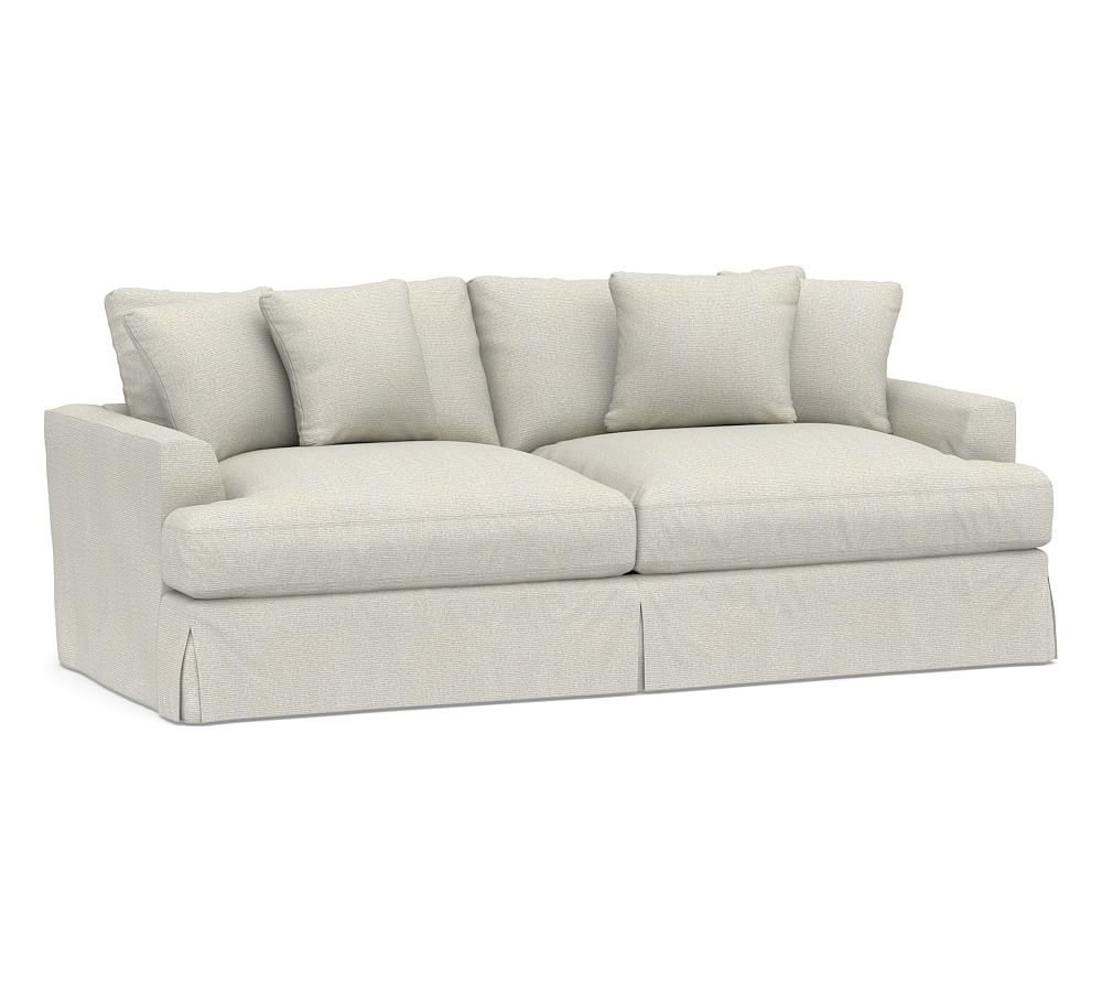 Sullivan Fin Arm Slipcovered Deep Seat Sofa 86", Down Blend Wrapped Cushions, Performance Heathered Basketweave Dove - Image 0