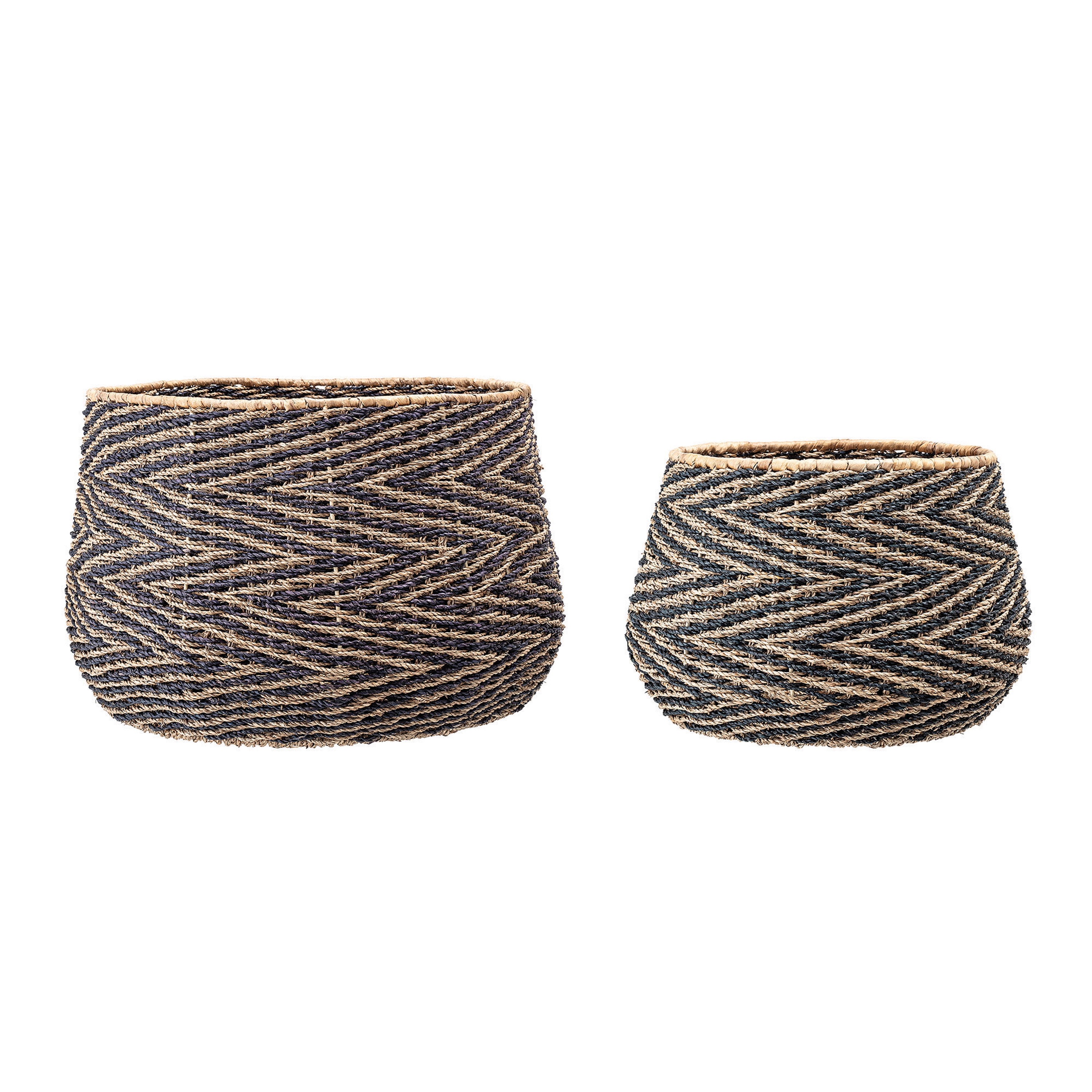 Handwoven Chevron Seagrass Baskets, Black & Natural, Set of 2 - Image 0