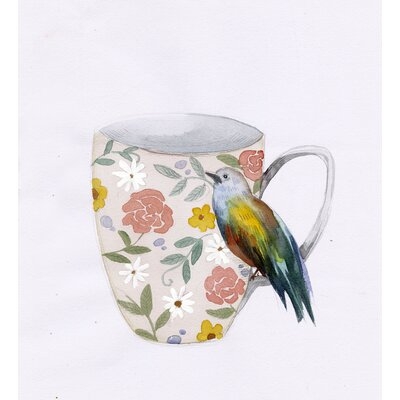 Floral Teacup With Bird - Wrapped Canvas Painting - Image 0