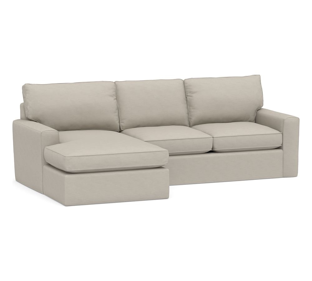 Pearce Square Arm Slipcovered Right Arm Loveseat with Double Chaise Sectional, Down Blend Wrapped Cushions, Performance Slub Cotton Silver Taupe - Image 0