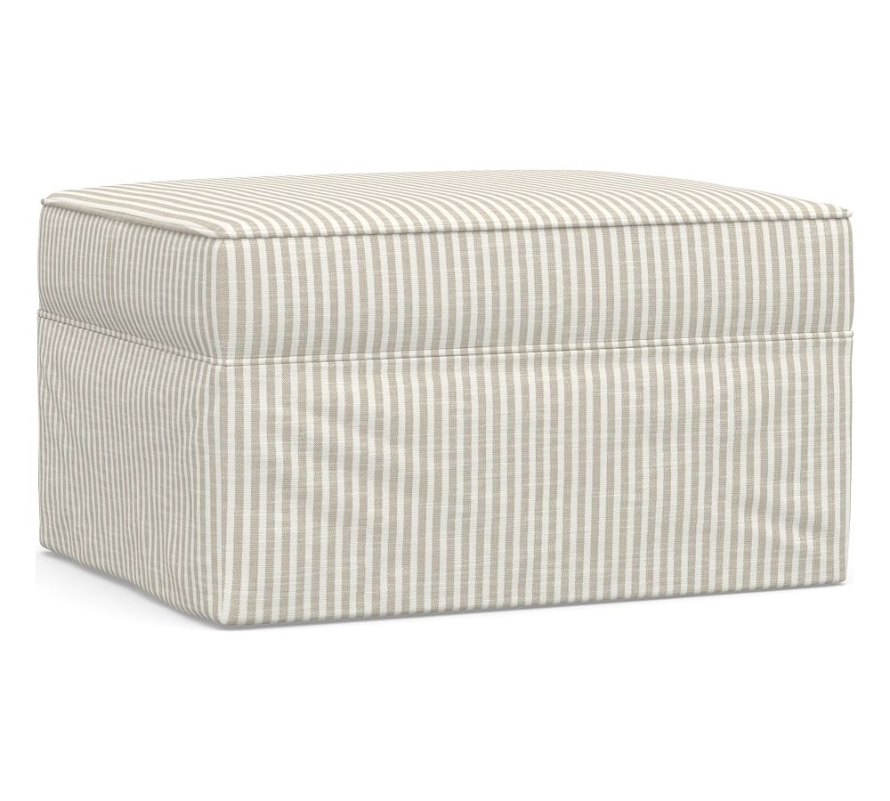 Pearce Slipcovered Ottoman, Polyester Wrapped Cushions, Classic Stripe Oatmeal - Image 0