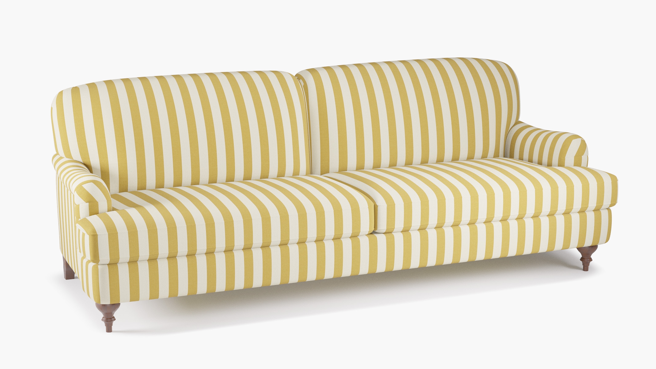 English Roll Arm Sofa, Citrine Cabana Stripe, Walnut Turned Wood Leg - Image 1