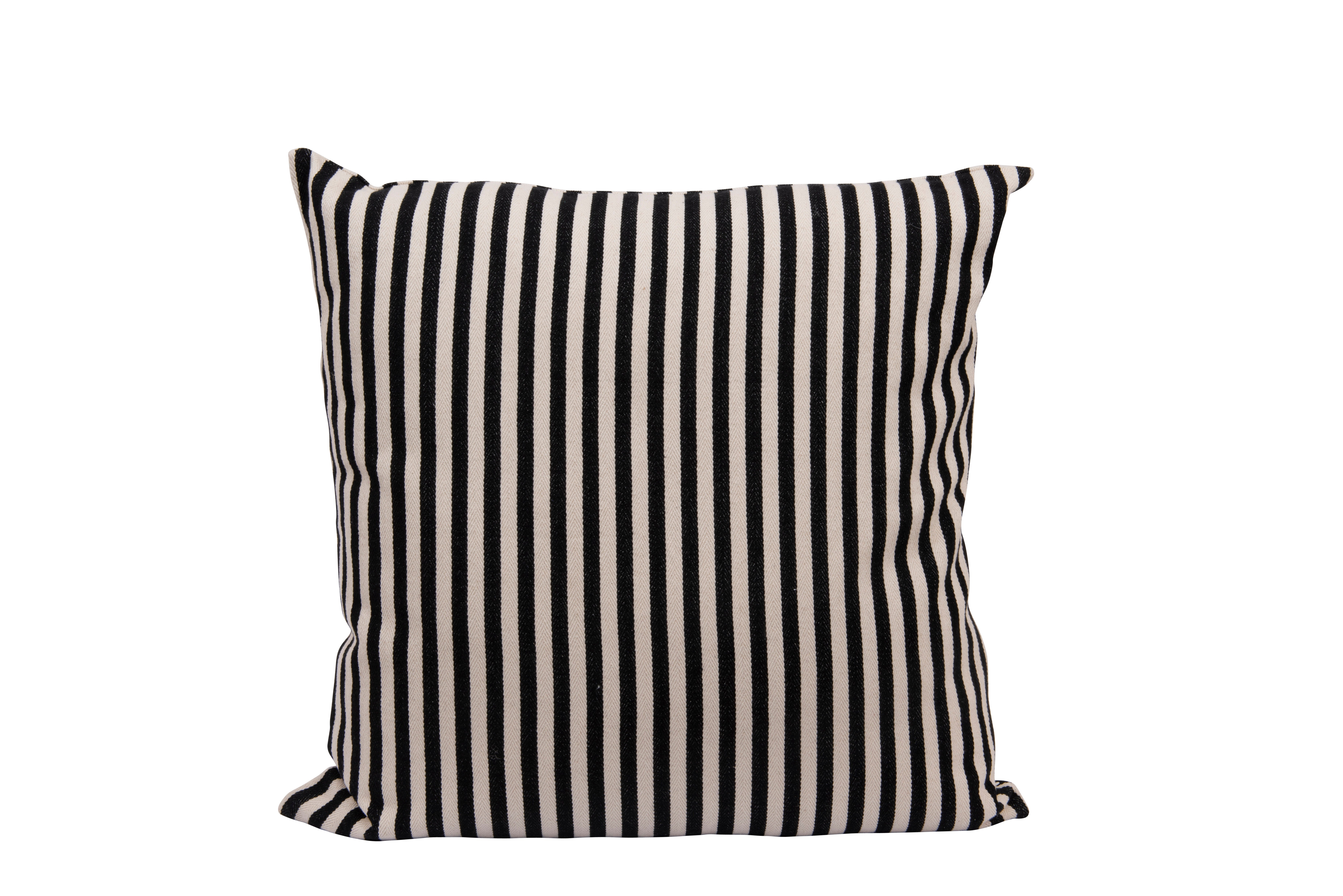 Square Cotton Woven Pillow with Black & Cream Stripes - Image 0