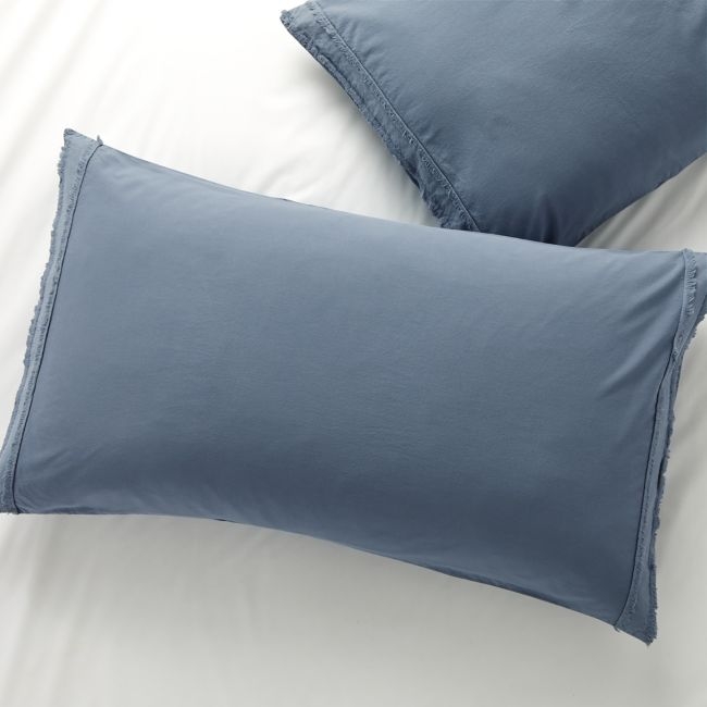Organic Cotton Blue Eyelash Fringe King Pillow Sham - Image 0