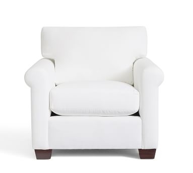 York Roll Arm Upholstered Armchair, Down Blend Wrapped Cushions, Performance Heathered Basketweave Dove - Image 1