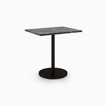 Restaurant Table, Top 24x32" Rect, Black Faux Marble, Dining Ht Orbit Base, Bronze/Brass - Image 1