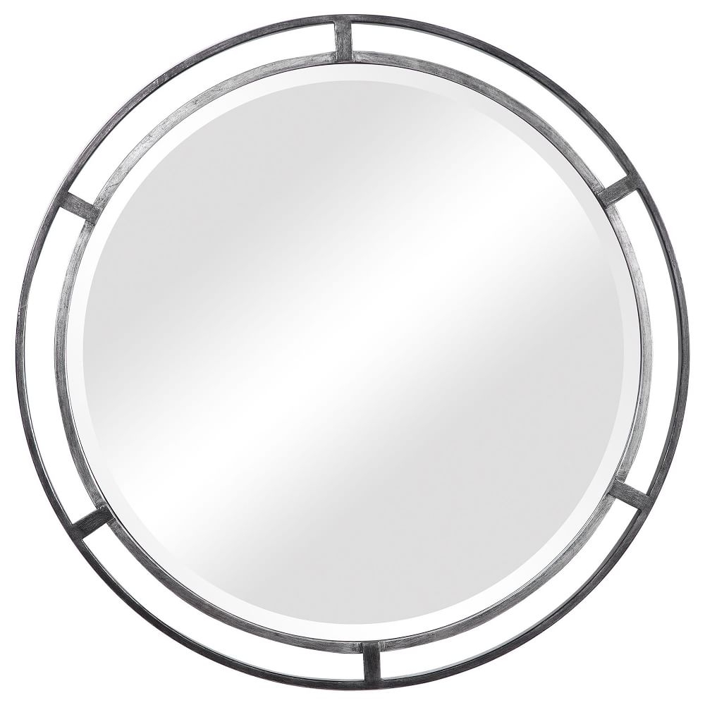 Floating Frame Round Mirror, Silver - Image 0