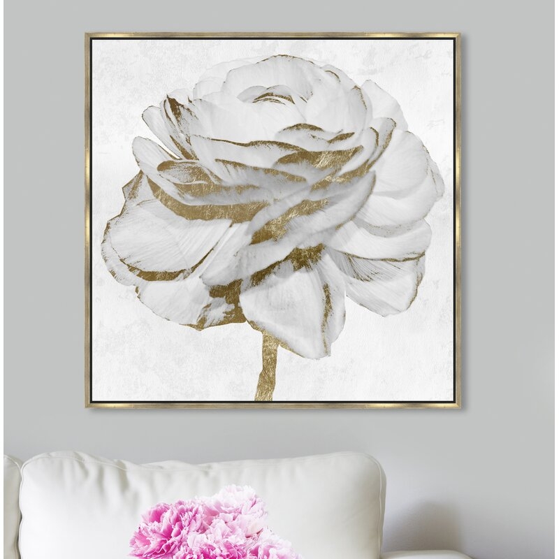 Oliver Gal Signature 'White Gold Peony' Graphic Art Print on Wrapped Canvas Size: 30" H x 30" W x 1.5" D - Image 0