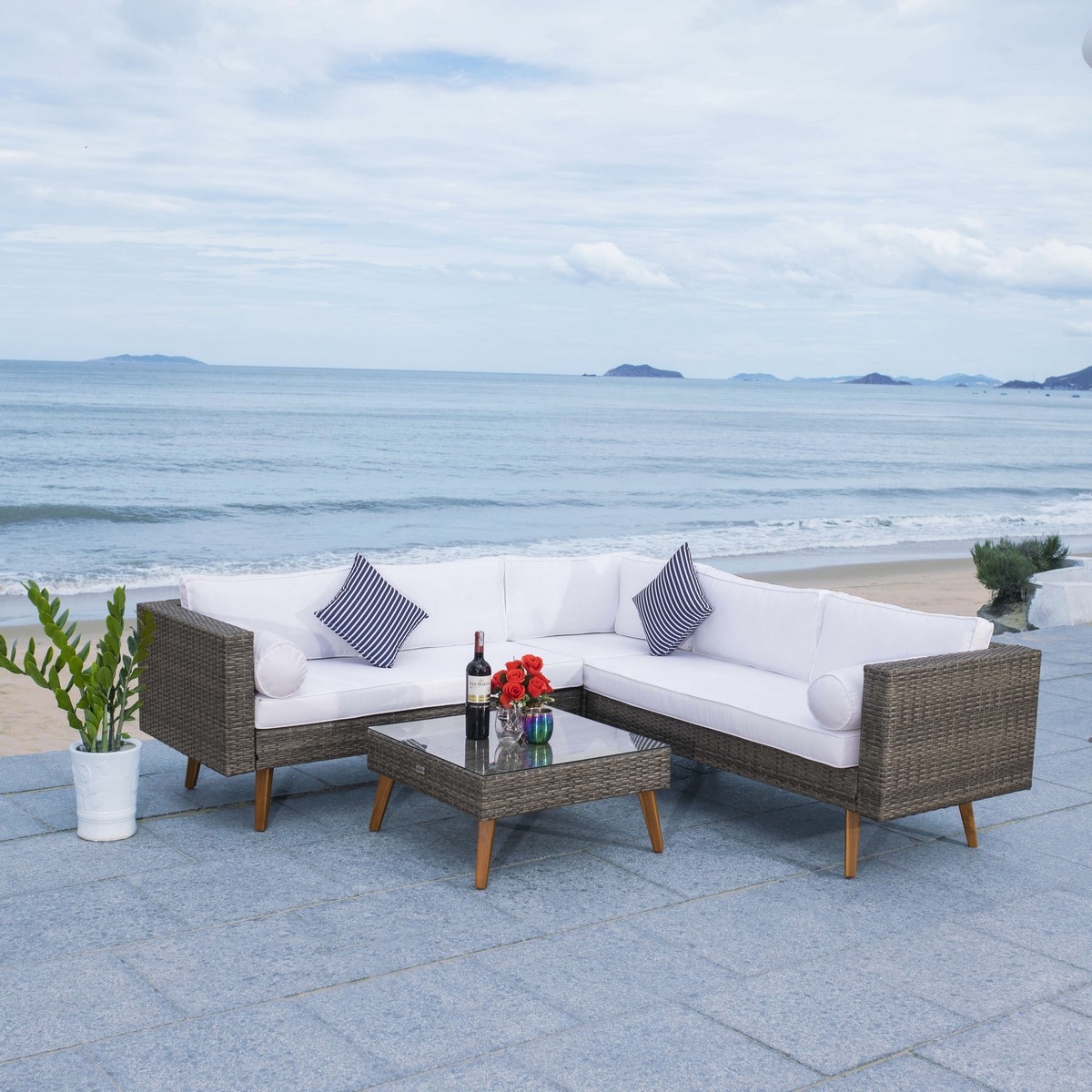 Analon Outdoor Sectional - Grey Brown/White - Safavieh - Image 7