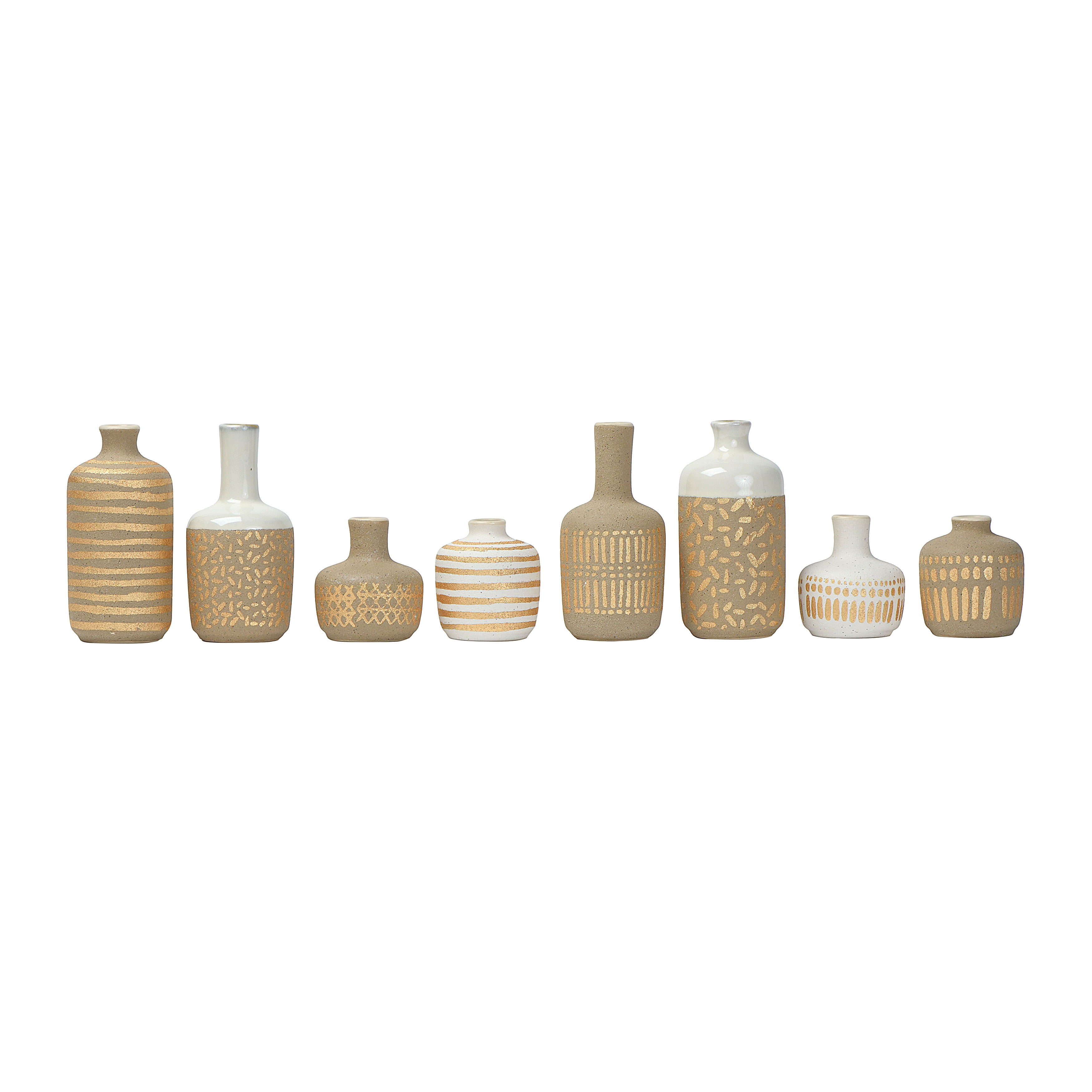 Stoneware Vases with Gold Pattern, Set of 8 - Image 0