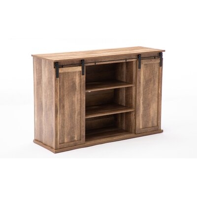 Rustic Media Cabinet With Barn Door And Open Storage, Natural - Image 0