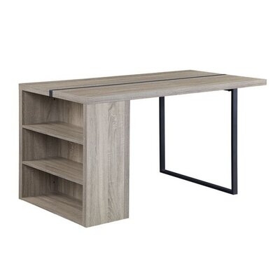 Dining Table With 3 Side Open Compartments And Metal Trim Inlay, Oak Gray - Image 0