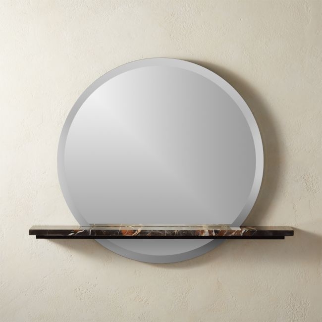 Emery Round Mirror with Marble Shelf - Image 0