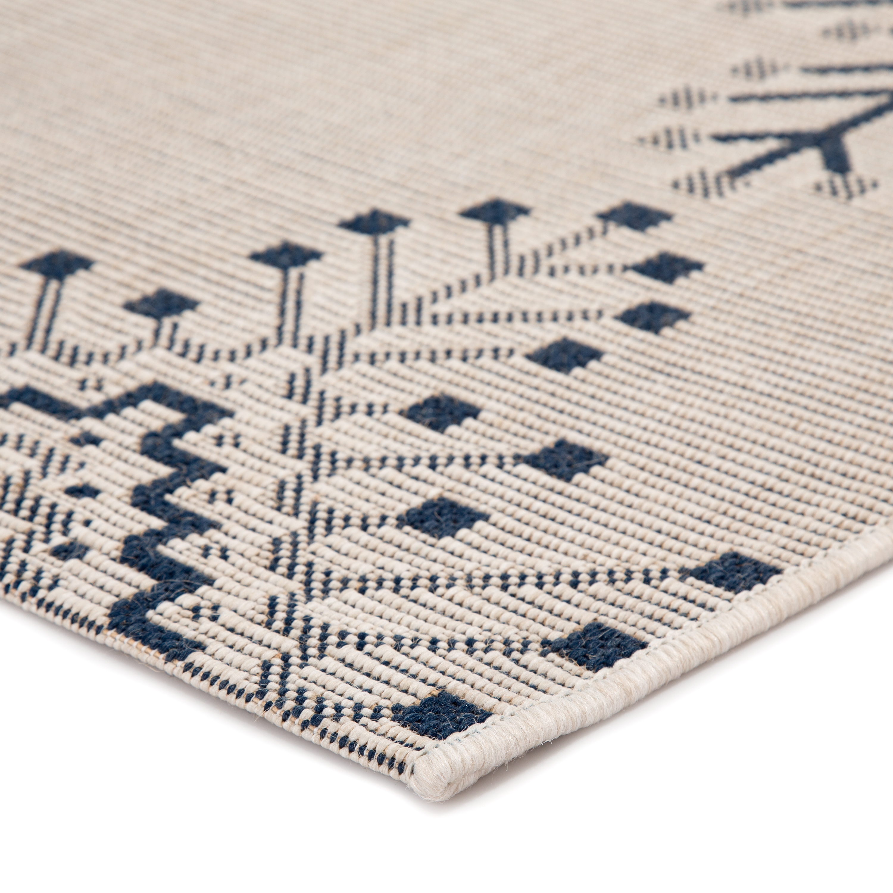Compass Indoor/ Outdoor Tribal Ivory/ Blue Area Rug - Image 1