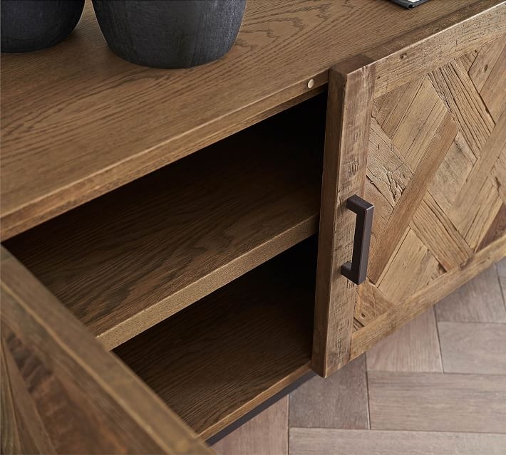 Parquet Reclaimed Wood Media Console with Doors - Image 2
