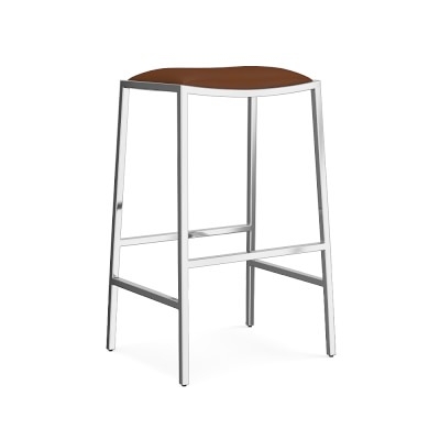 Dessau Backless Counter Stool, Milano Leather, Grey, Antique Brass - Image 3