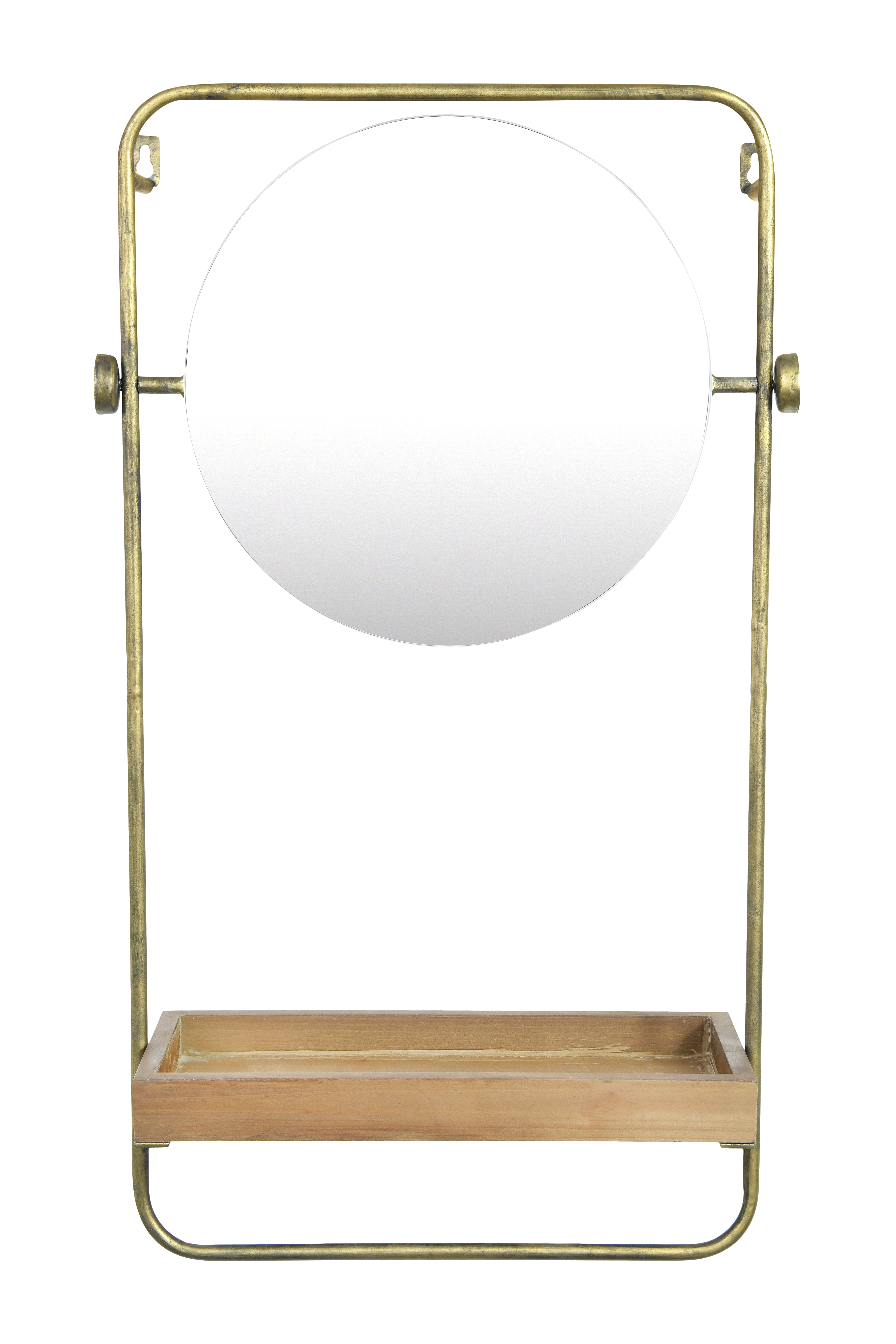 27.25"H Metal Wall Mirror with Wood Shelf & Towel Bar - Image 0
