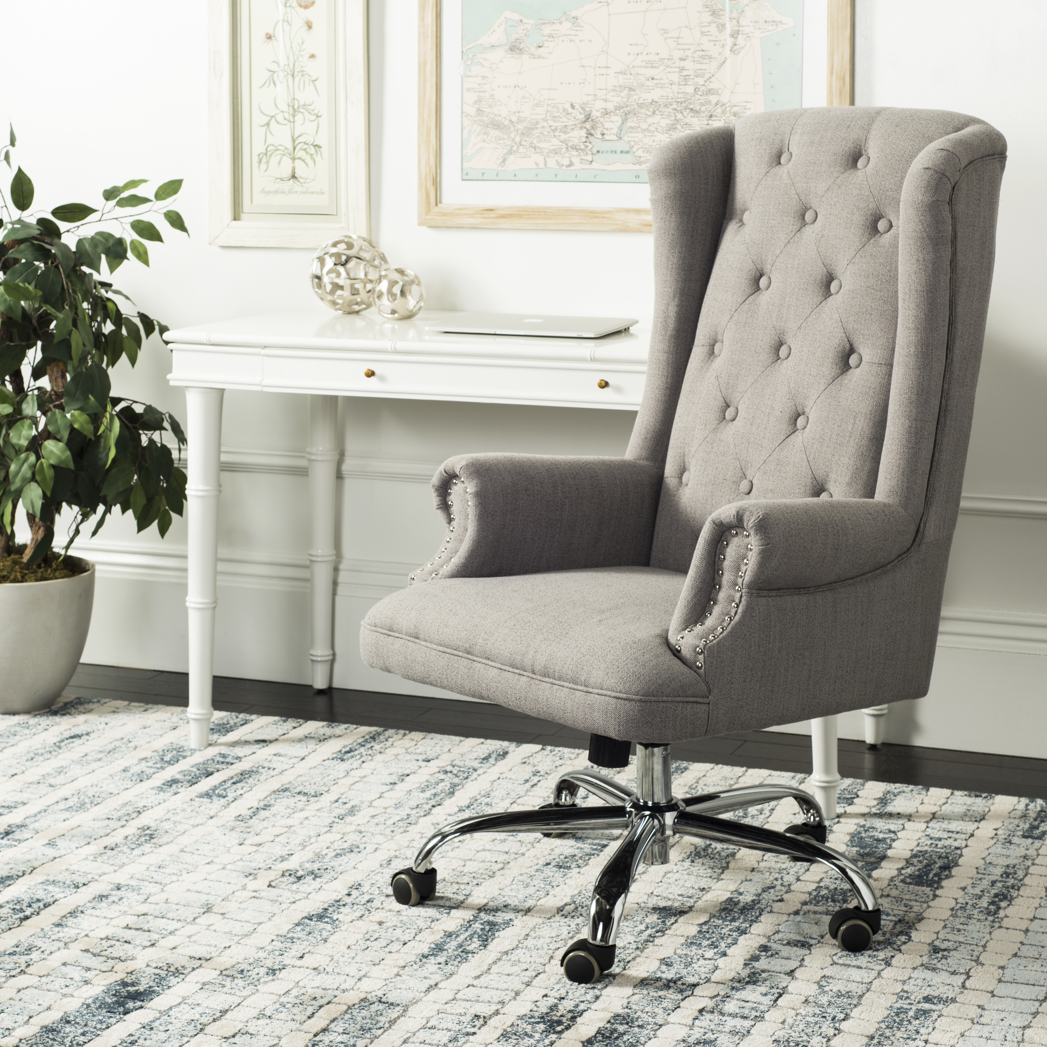 Ian Linen Chrome Leg Swivel Office Chair - Grey/Chrome - Arlo Home - Image 7