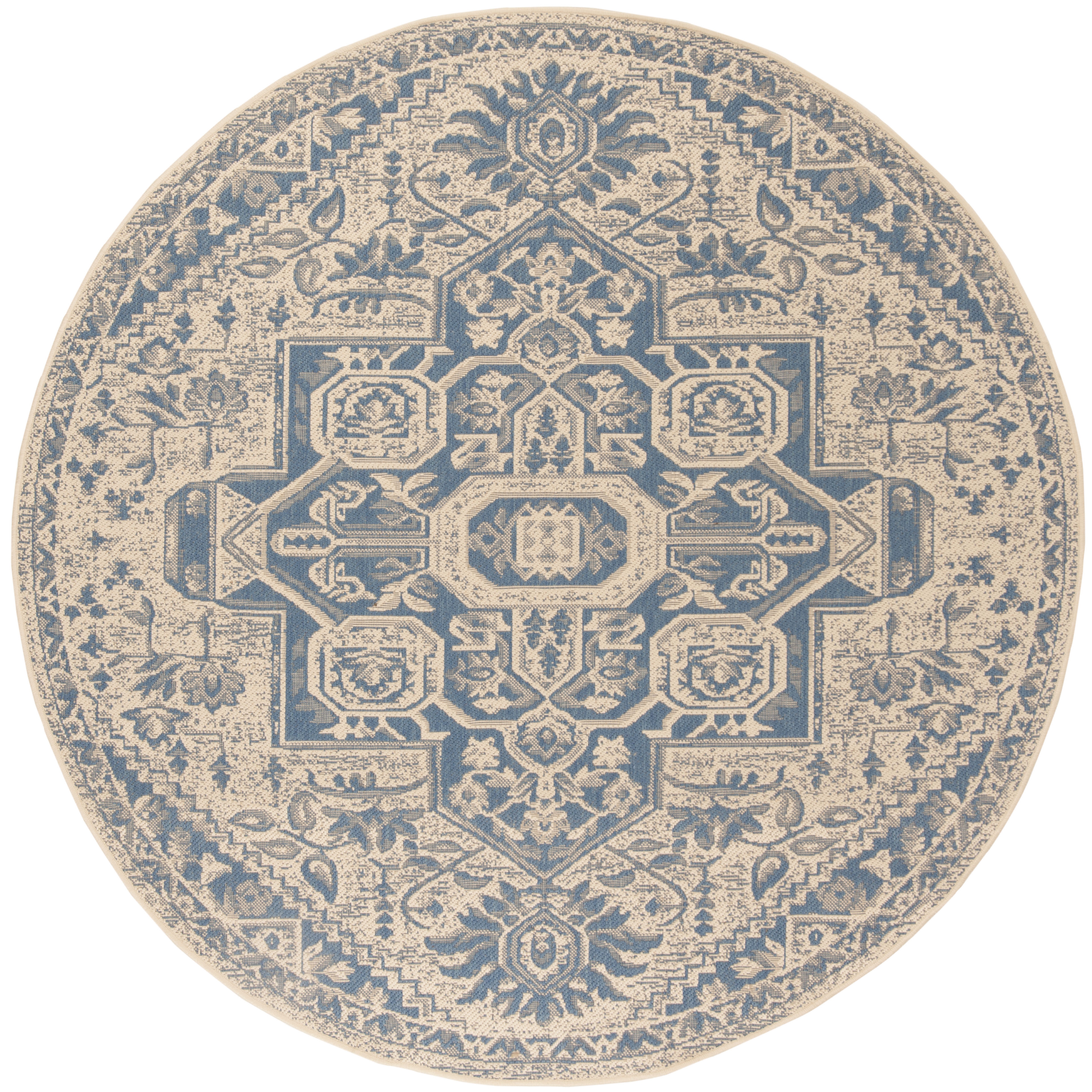 Arlo Home Indoor/Outdoor Woven Area Rug, LND138M, Blue/Cream,  6' 7" X 6' 7" Round - Image 0