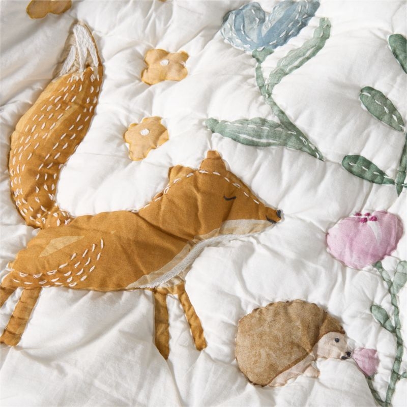 Wonderland Prairie Embroidered Organic Cotton Voile Kids Twin Quilt - Image 9