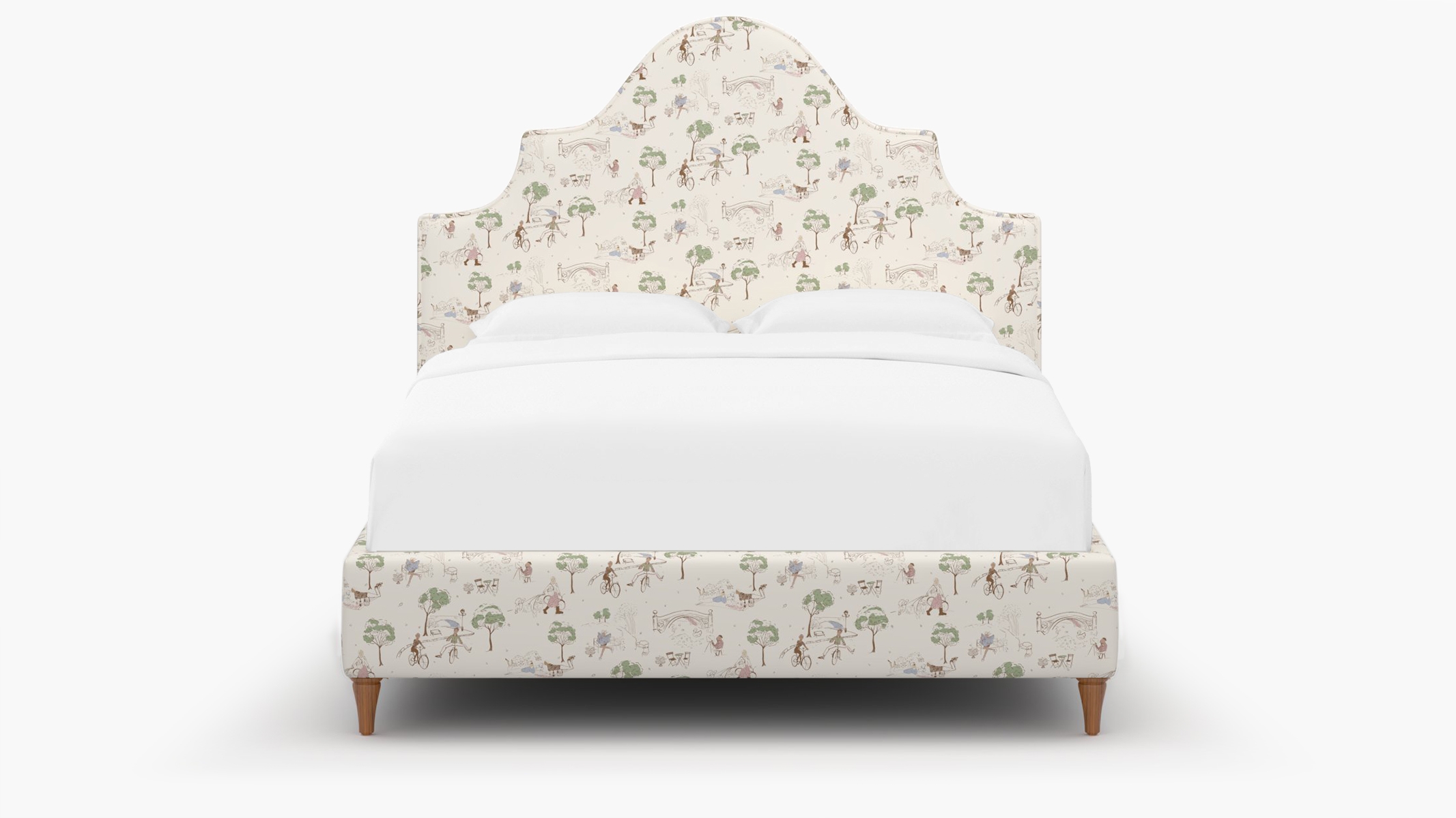 Statement Bed, Multi Central Park Toile, Walnut Decorative Tapered Leg, Twin - Image 0