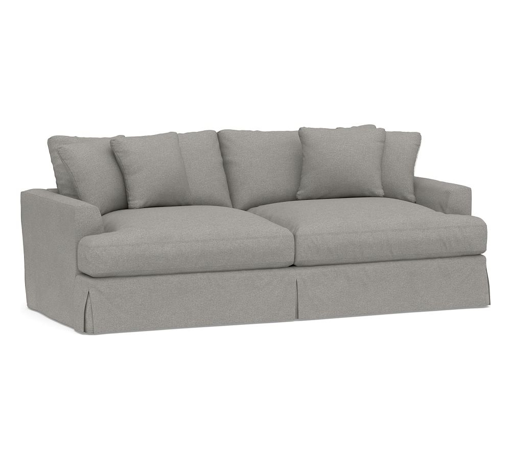Sullivan Fin Arm Slipcovered Deep Seat Grand Sofa 93", Down Blend Wrapped Cushions, Performance Heathered Basketweave Platinum - Image 0