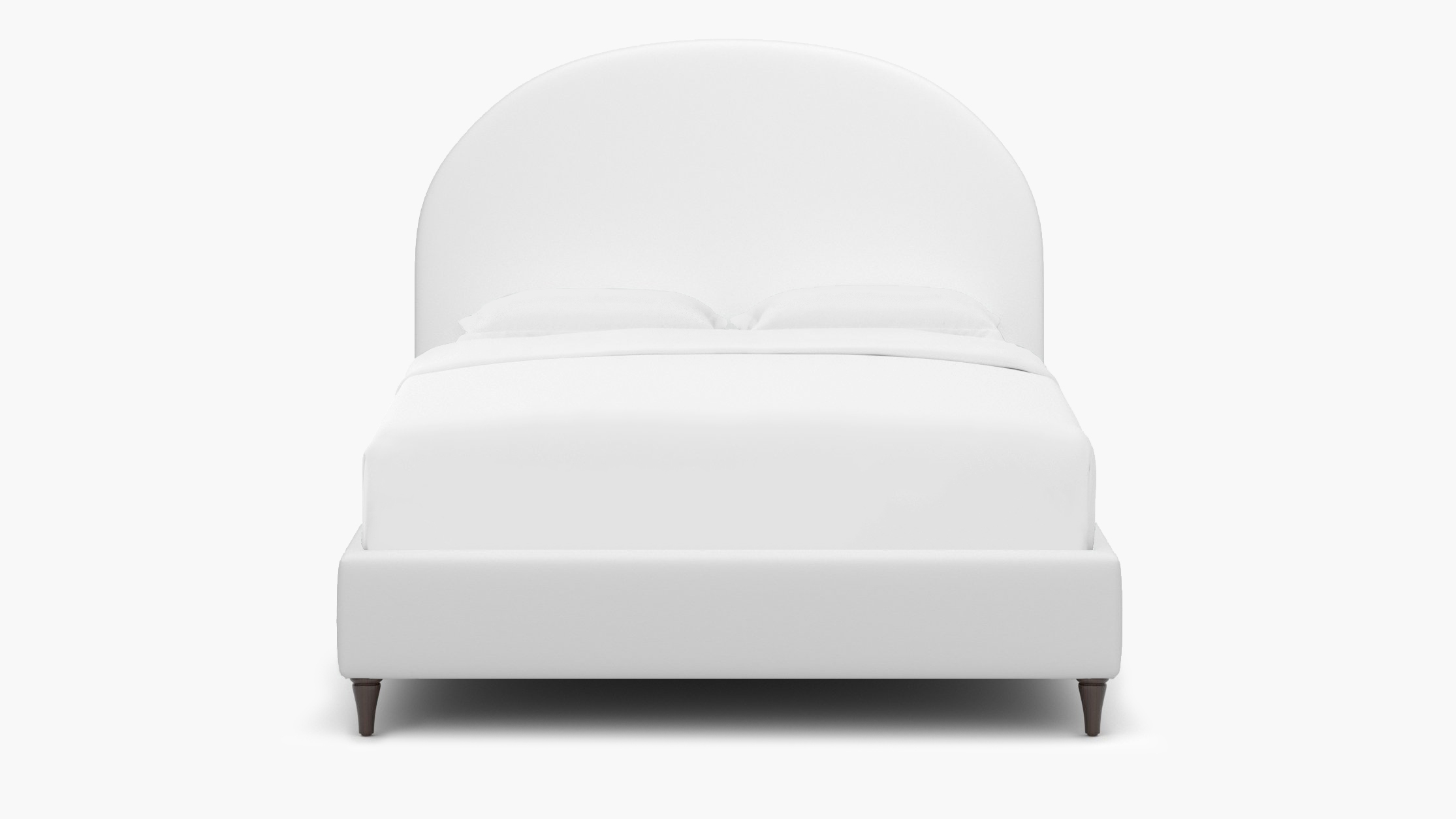 Demilune Bed, White Twill, Espresso Decorative Tapered Leg, King - Image 0