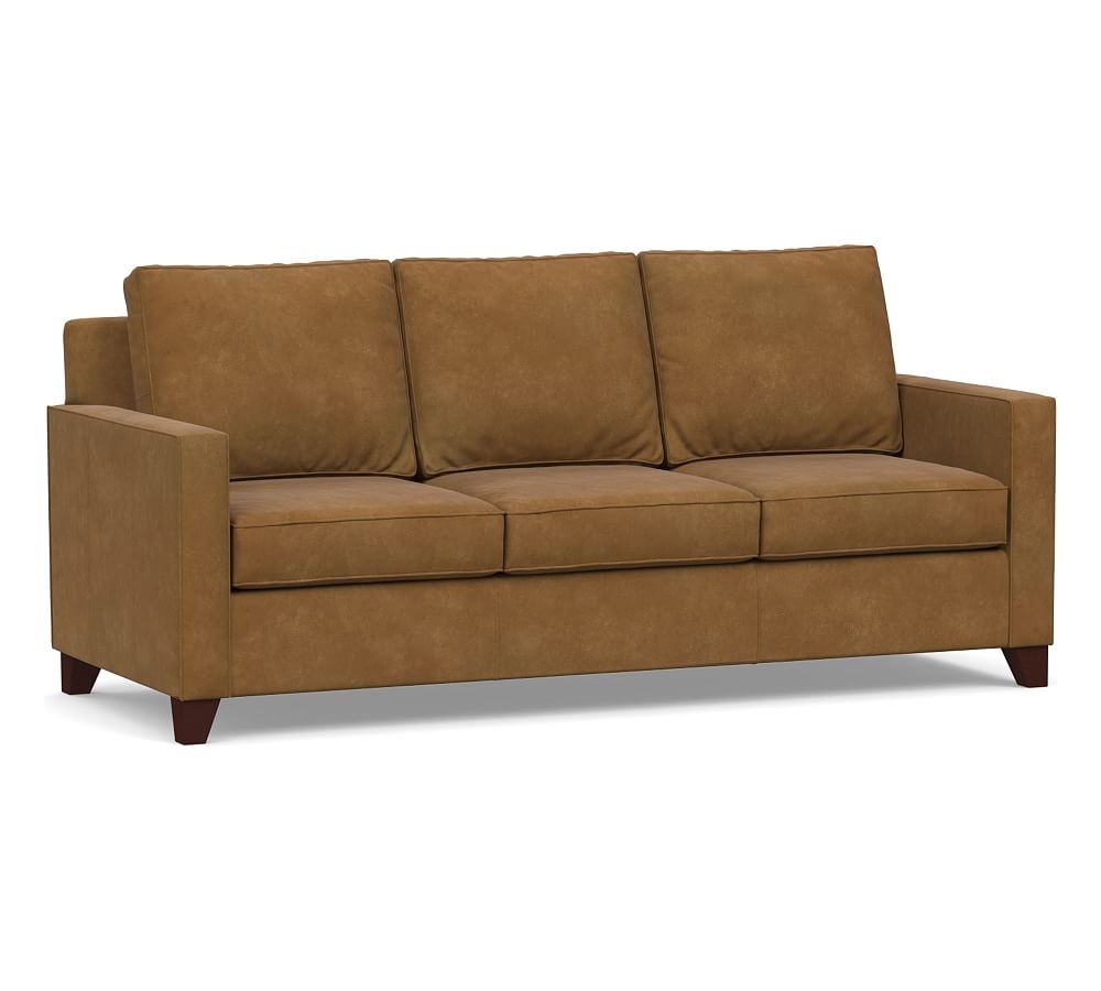 Cameron Square Arm Leather Sofa 87", Polyester Wrapped Cushions, Nubuck Camel - Image 0