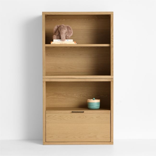 Oliver Modular Natural Oak Wood Kids Open Bookcase with Drawer - Image 0