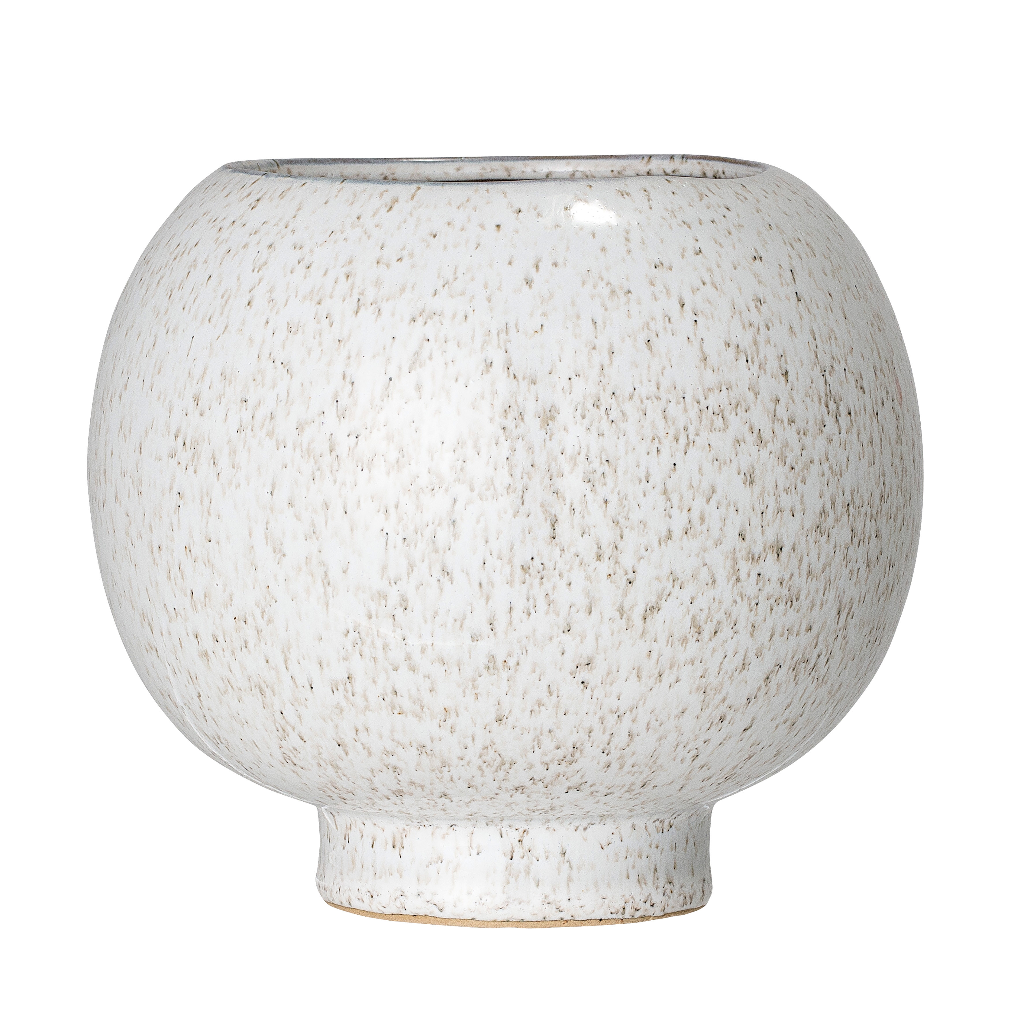 Ball Shaped White Speckled Stoneware Flower Pot - Image 0
