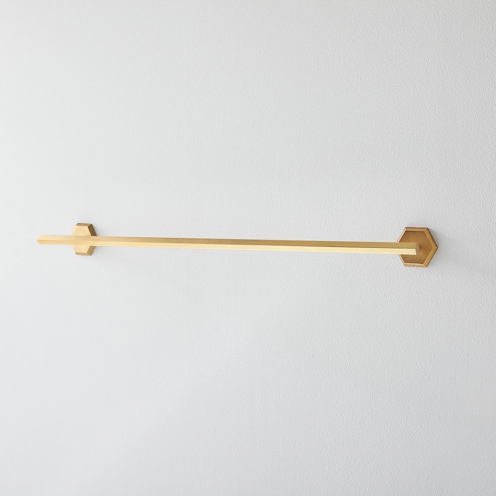 Hexagon Shaped Bath Hardware, 24" Towel Bar, Antique Brass - Image 0