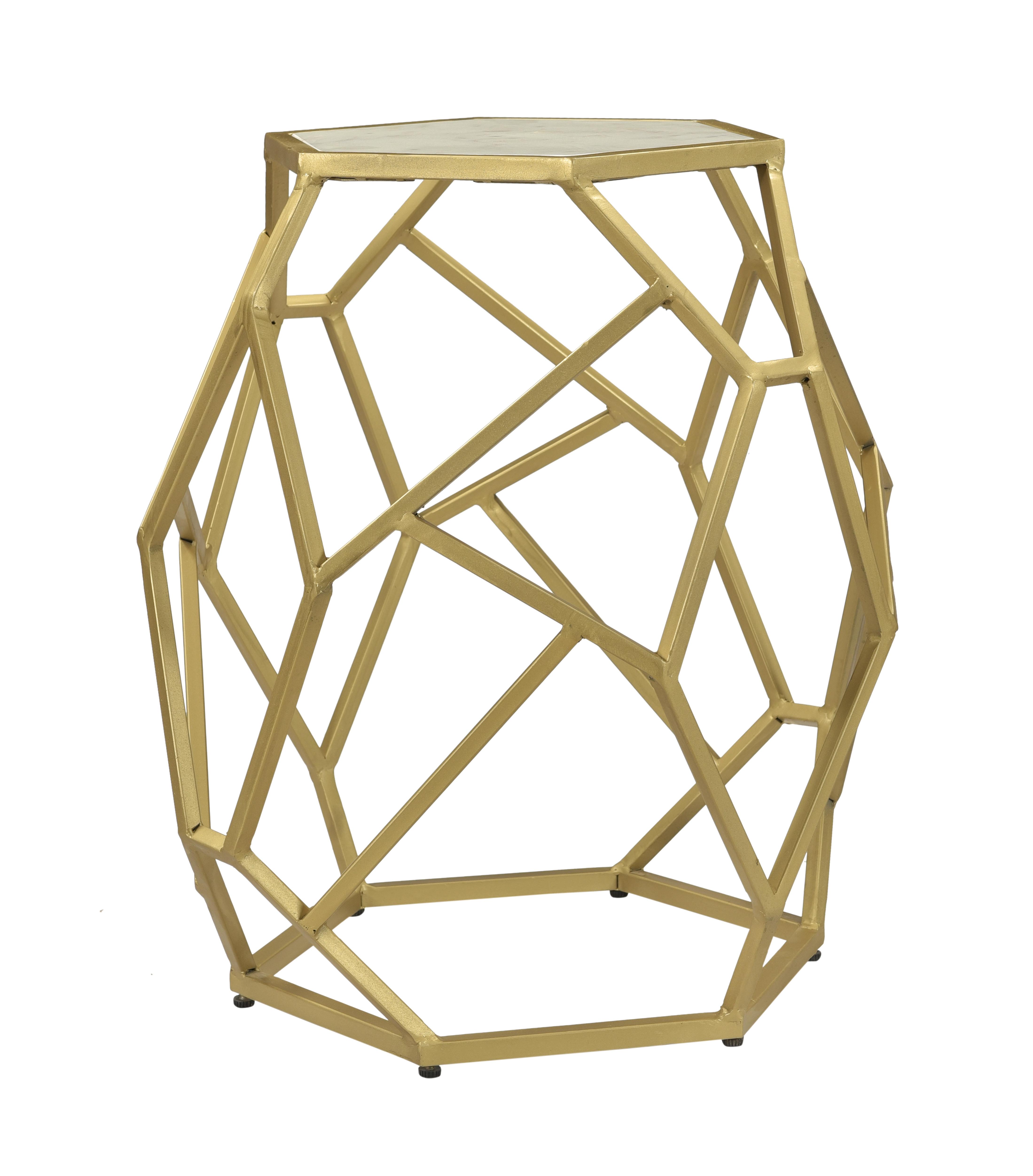 Hexagonal Accent Table - White Marble & Gold Powder Coat - Image 2